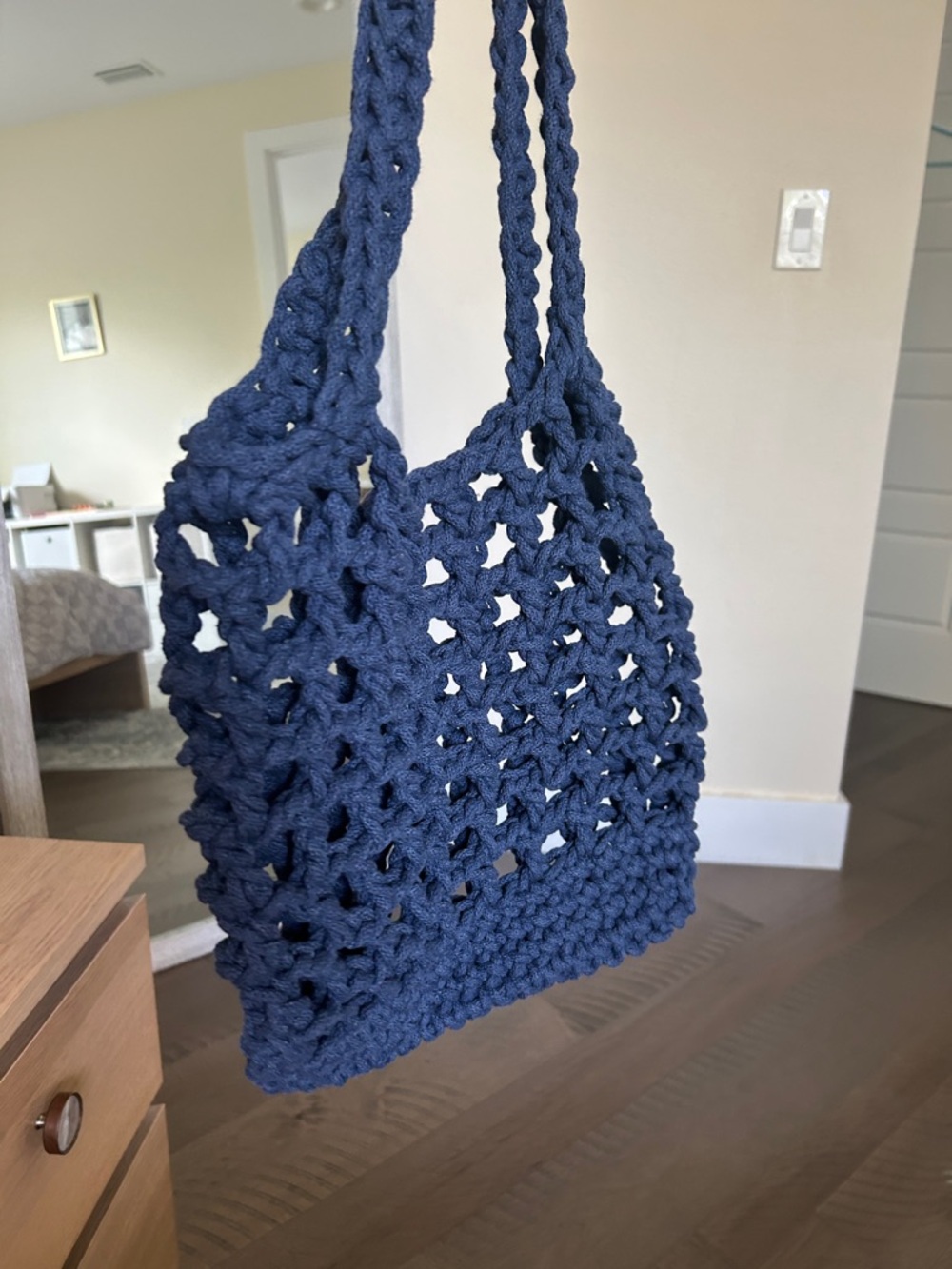 Handcrafted Navy Crochet Tote Bag with Braided Handles - Picture 3 of 4